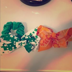 St Patrick’s day hair tie ,orange flower hair clip